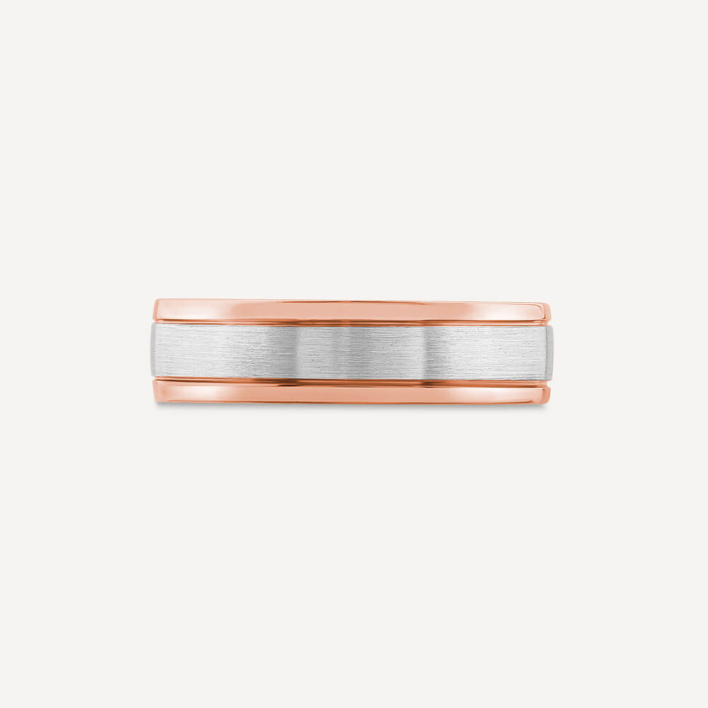 9ct Rose Gold & Platinum 3 Row Plated Centre Men's Wedding Ring