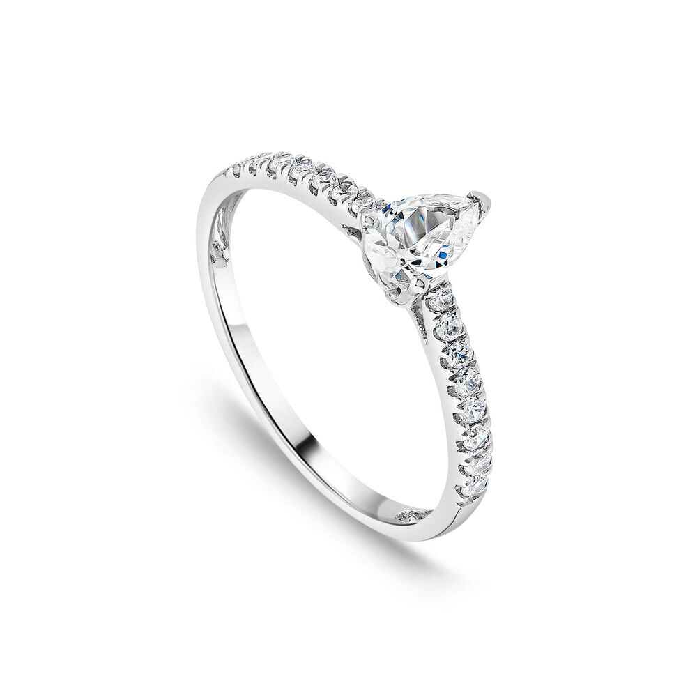 Tulip Setting 18ct White Gold 0.50ct Pear & Diamond Shoulders Diamond Ring