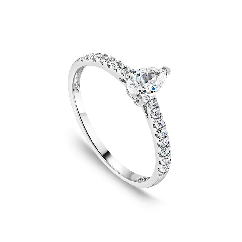 Tulip Setting 18ct White Gold 0.50ct Pear & Diamond Shoulders Diamond Ring image number 0