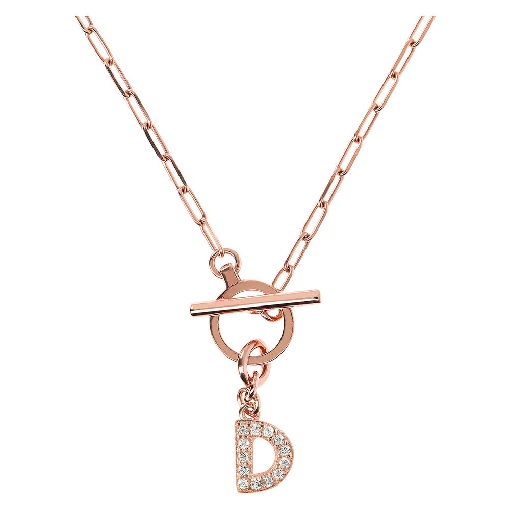 Bronzallure Mini Paper Link With Latter D Pave And T-Bar Necklace