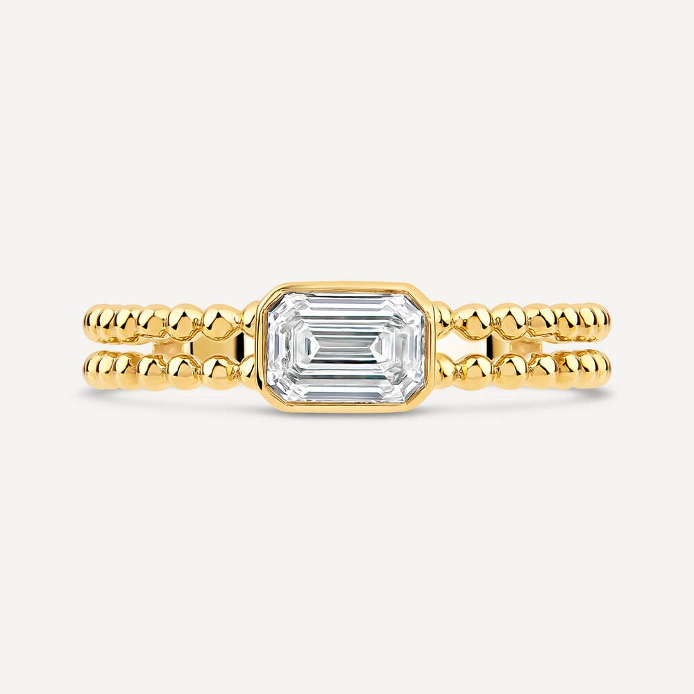 Born Granules 9ct Yellow Gold Lab Grown 0.70ct Emerald Cut Diamond Beaded Double Band Ring