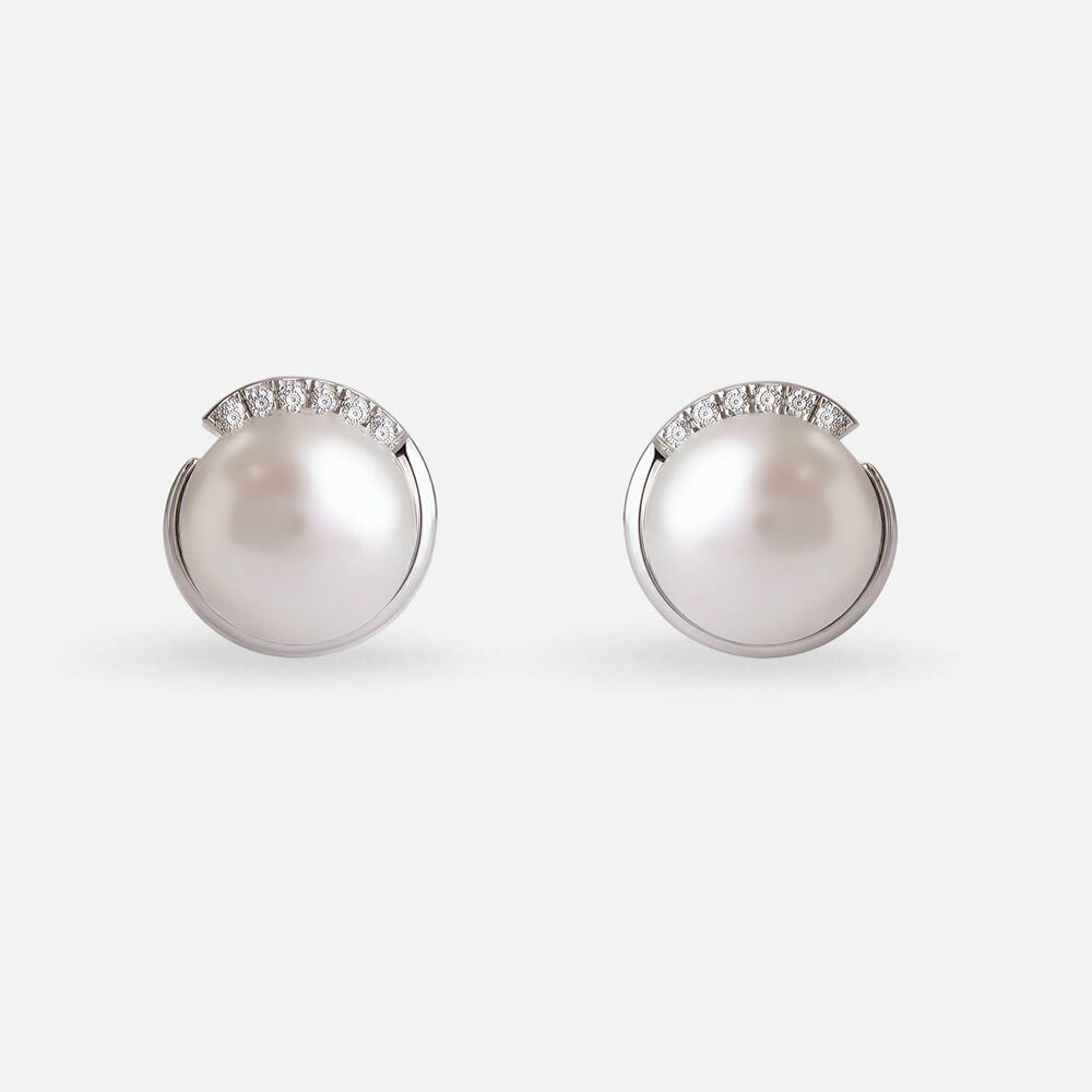 Sterling Silver Freshwater Pearl Cubic Zirconia Half Bezel Stud Earrings