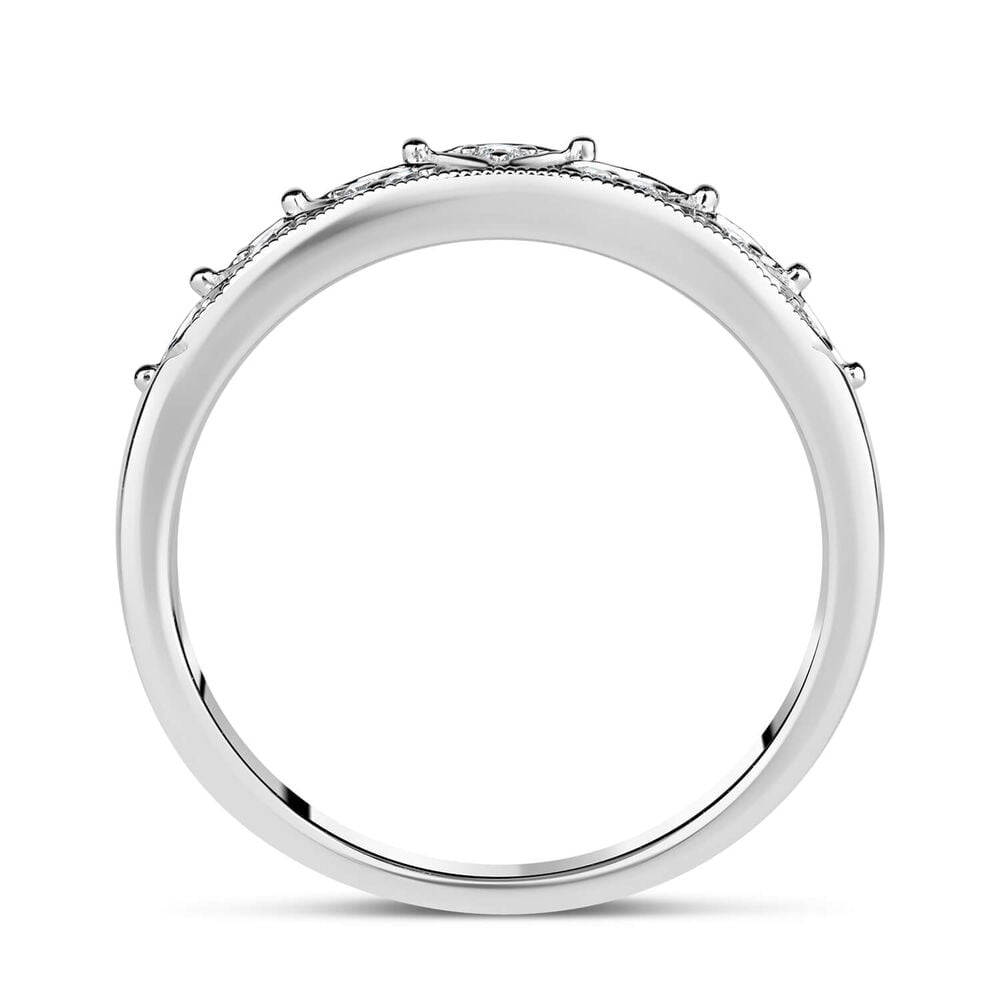 9ct White Gold Antique-Style 0.06ct Diamond Set Wedding Ring image number 2