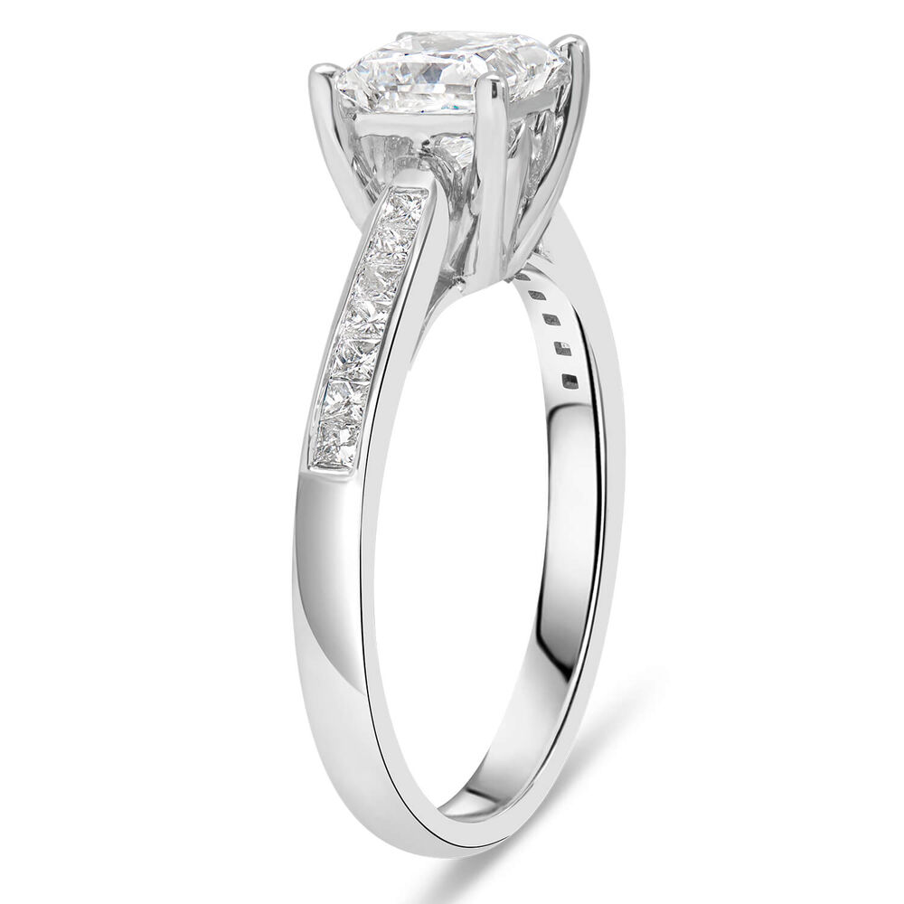 18ct White Gold Tulip Setting Princess Cut Solid With 1 Carat Diamond Set Shoulders Ring image number 3