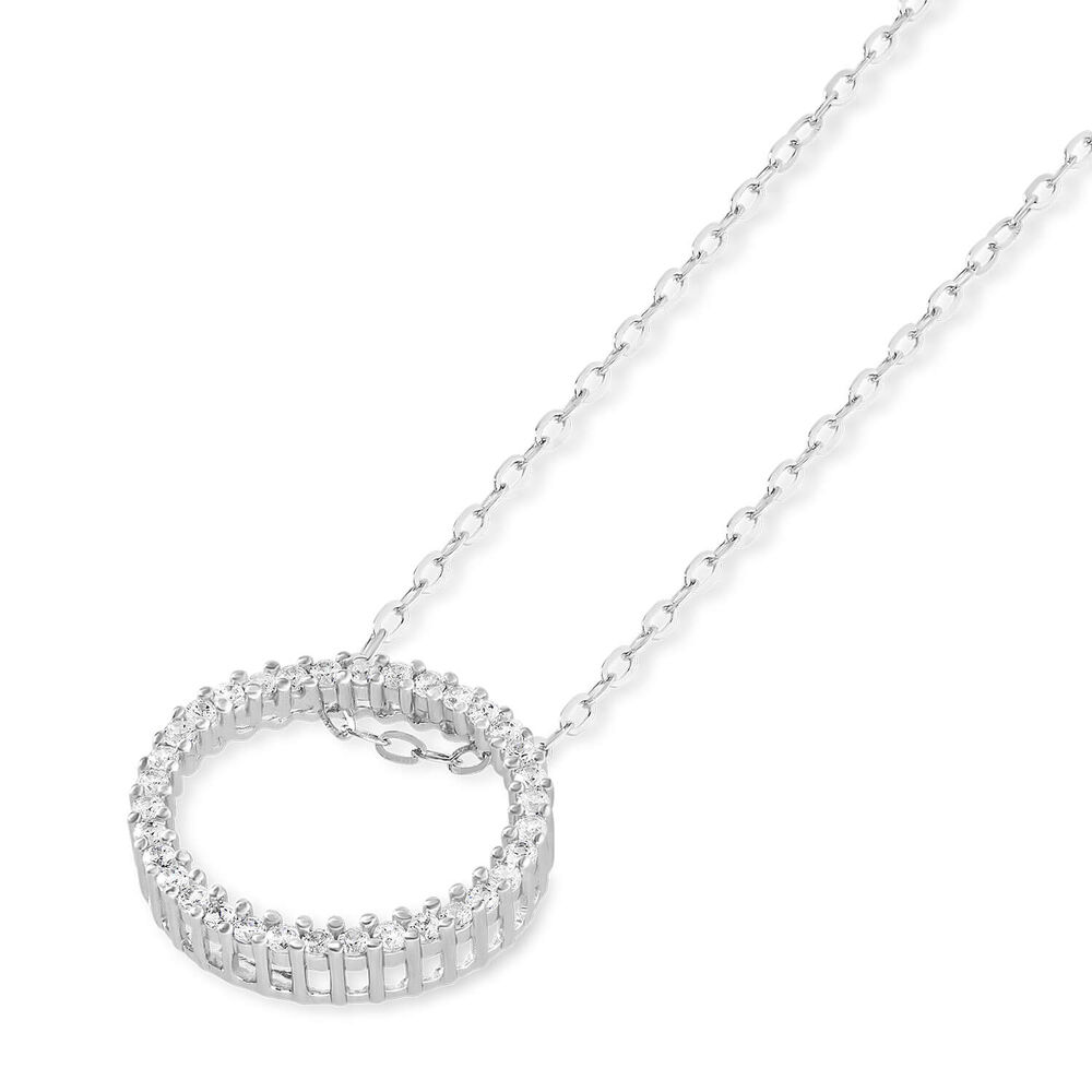 9ct White Gold Cubic Zirconia Open Circle Pendant (Chain Included) image number 1