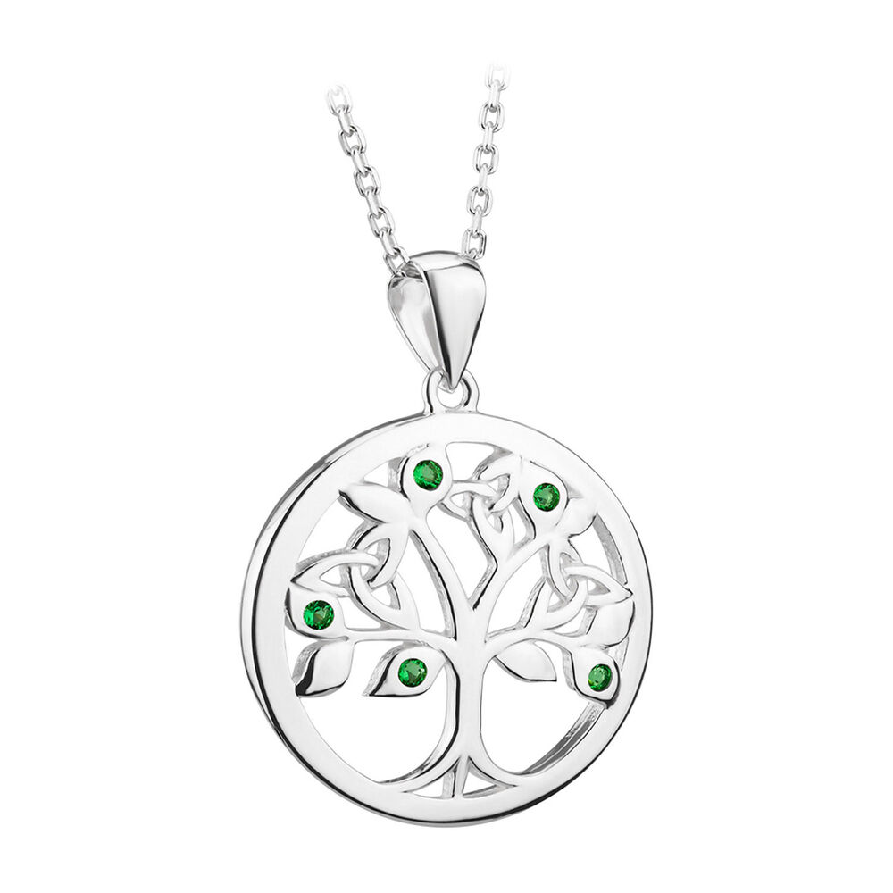 Solvar Sterling Silver Green Crystal Tree of Life Pendant