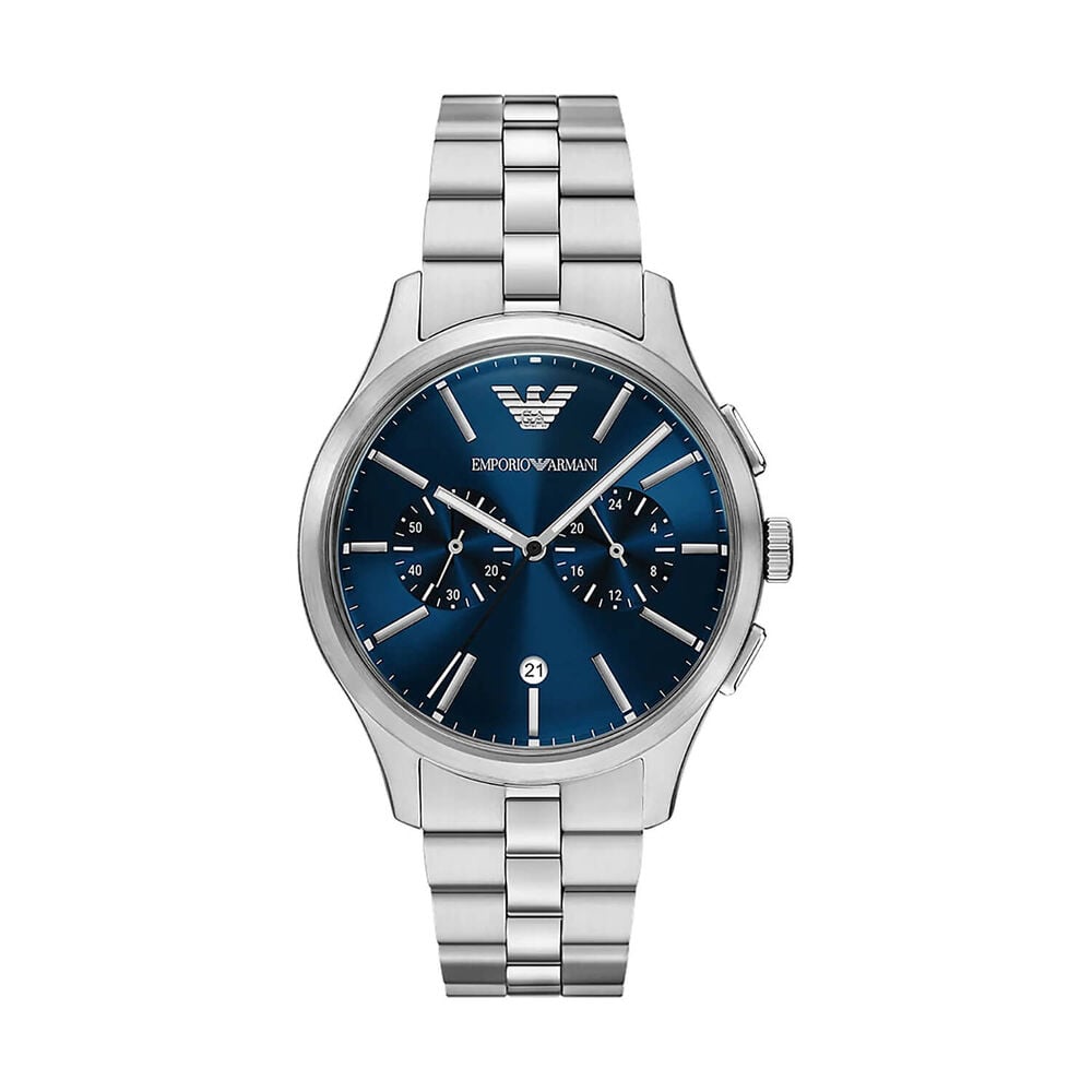 Emporio Armani 42mm Blue Dial Stainless Steel Bracelet Chronograph Watch image number 0