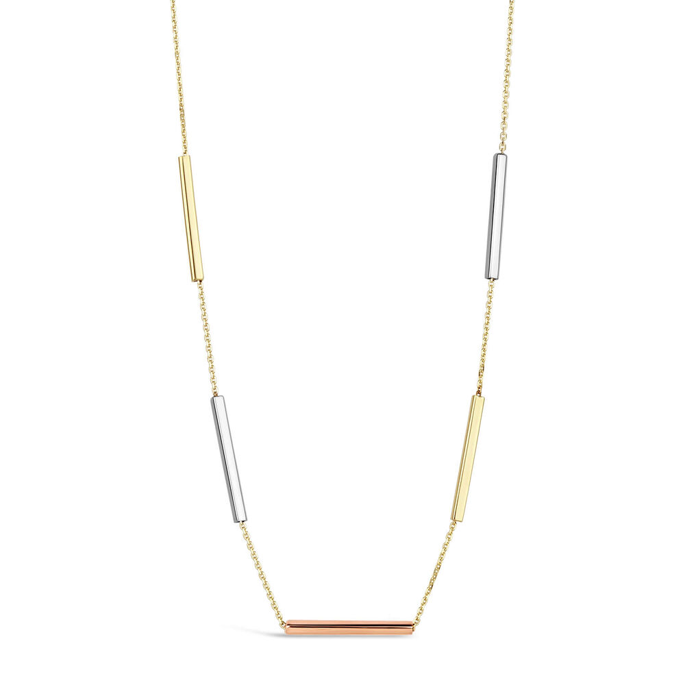 9ct Three Colour Gold Ladies Necklace with Series Of Thin Bars image number 0