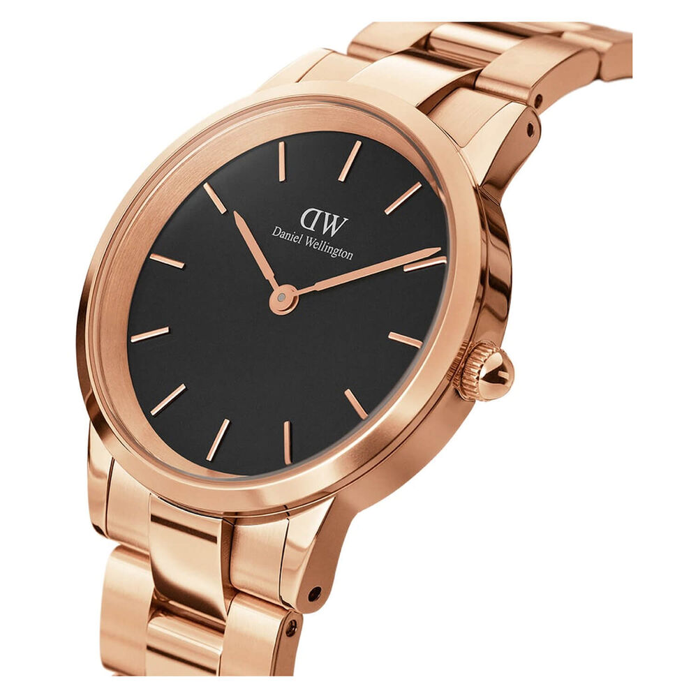 Daniel Wellington Iconic Link 28mm Rose Gold Black Ladies Watch