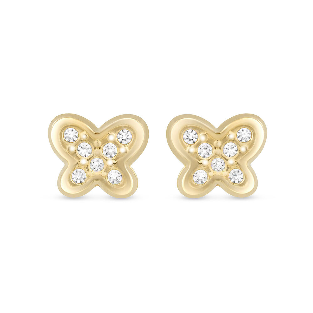 9ct Yellow Gold Cubic Zirconia Set Kid’s Butterfly Stud Earrings image number 0