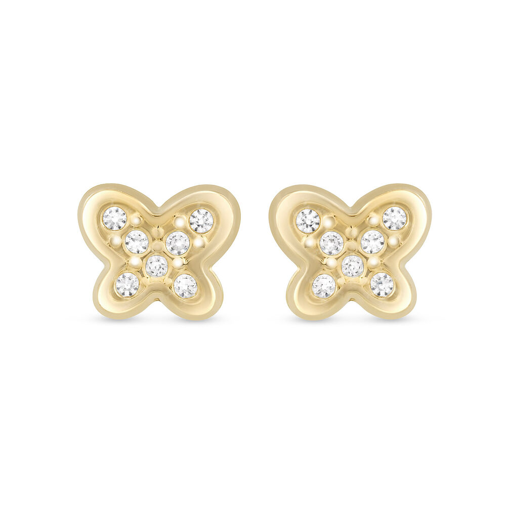 9ct Yellow Gold Cubic Zirconia Set Kid’s Butterfly Stud Earrings image number 0