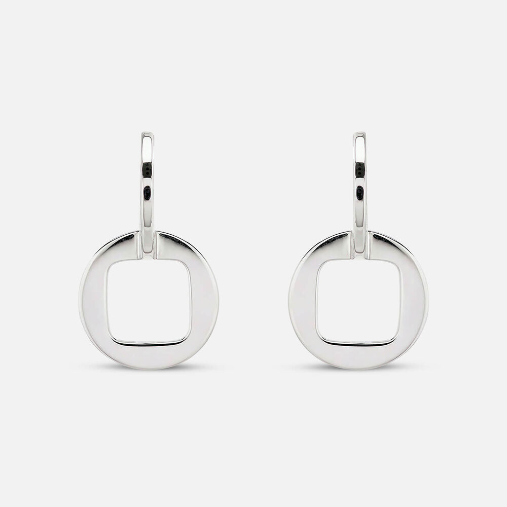 Sterling Silver Polished Double Square & Circle Drop Earrings