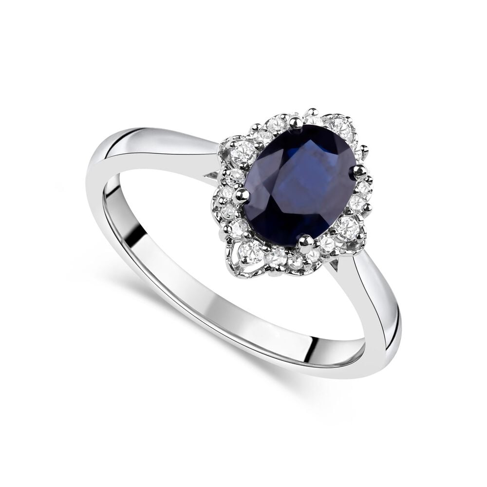 9ct White Gold 0.18ct Diamond & Sapphire Ring