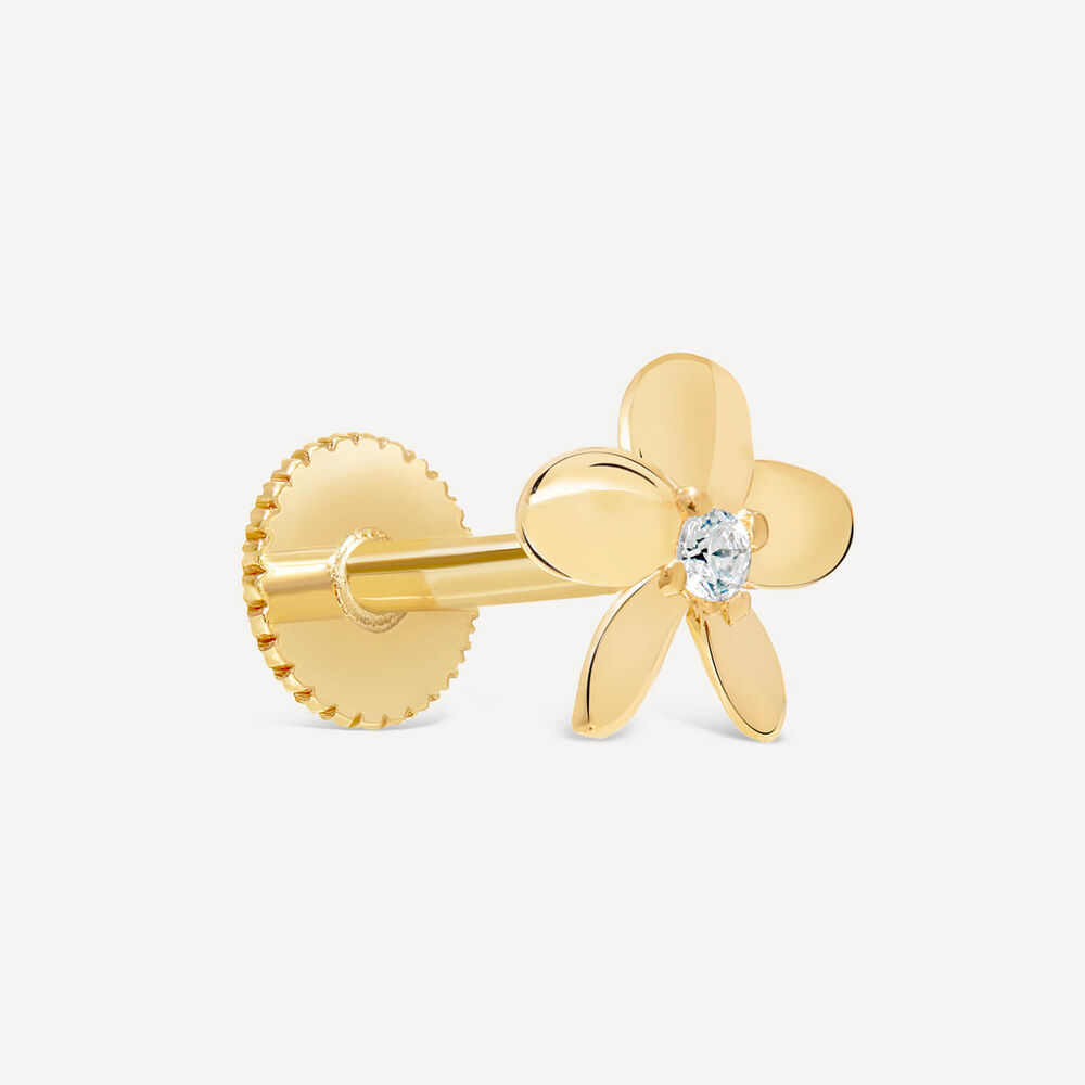9ct Yellow Gold Cubic Zirconia Set Petal Flower Single Stud Earring