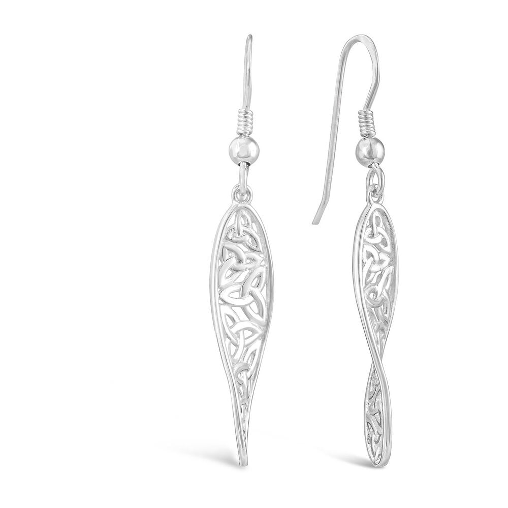 Celtic Sterling Silver Trinity Knot Drop Earrings image number 1