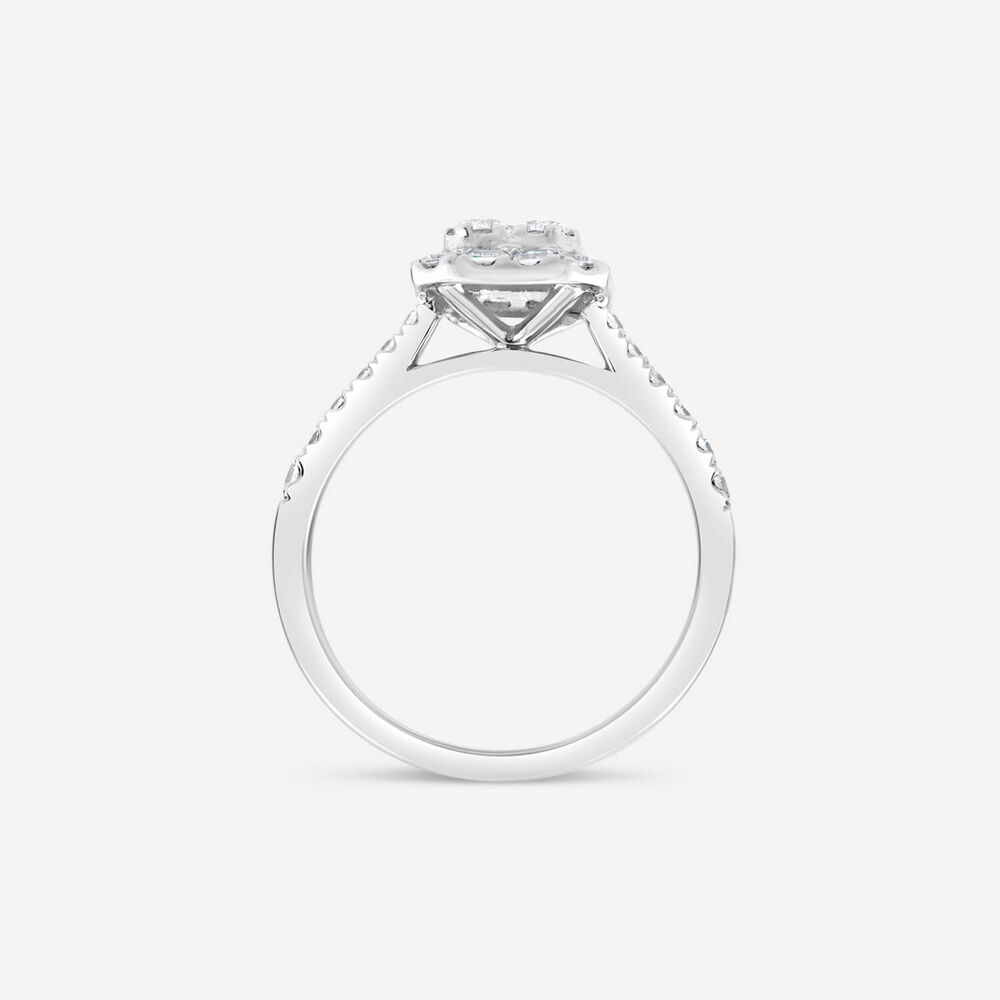 Platinum 0.75ct Rectangular Cluster Diamond Baguette Halo & Shoulders Engagement Ring image number 4