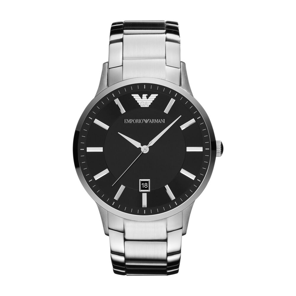 Emporio Armani Men Black Dial Stainless Steel Bracelet Watch