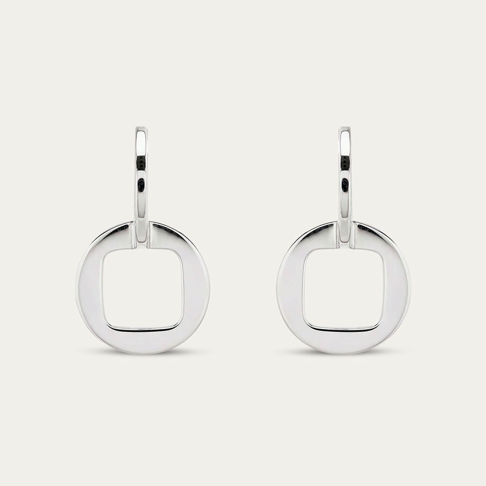 Sterling Silver Polished Double Square & Circle Drop Earrings