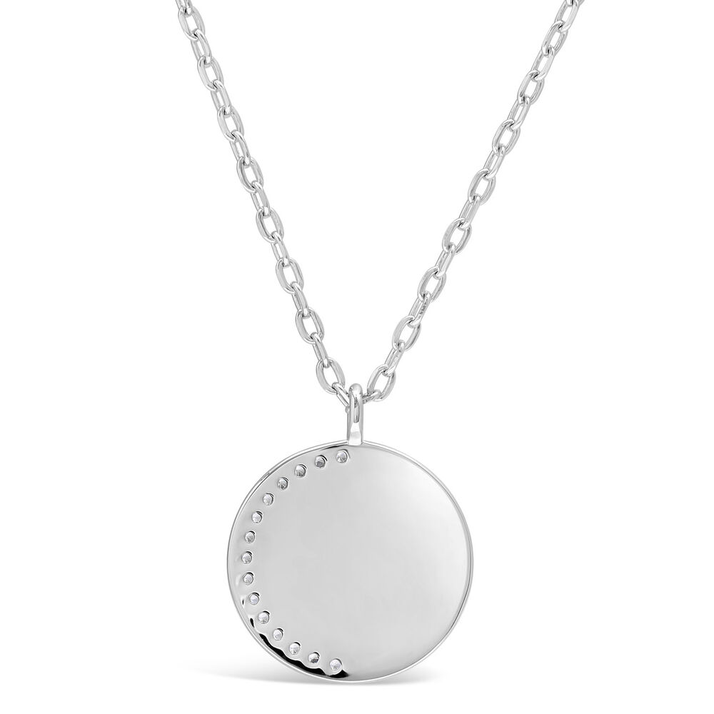 Sterling Silver Cubic Zirconia Half Moon Disc Pendant (Chain Included) image number 1