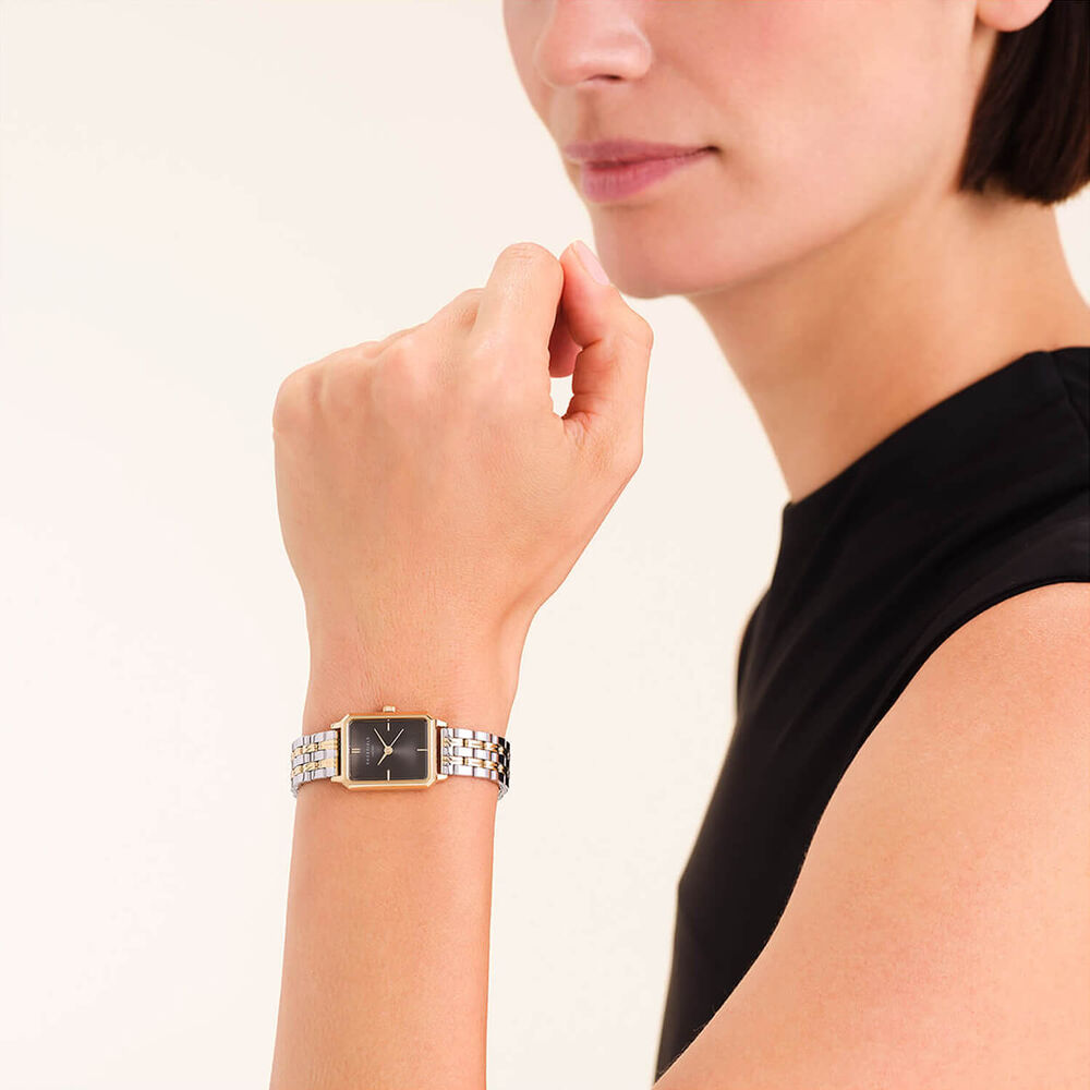 Rosefield Octagon XS Black Duotone 19.5x24mm Dial Two Tone Bracelet Watch image number 2