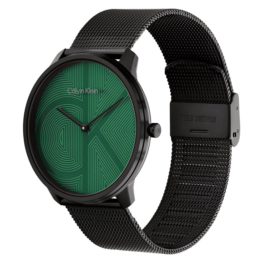 Calvin Klein Iconic 40mm Green Dial Black IP Case Mesh Bracelet Watch