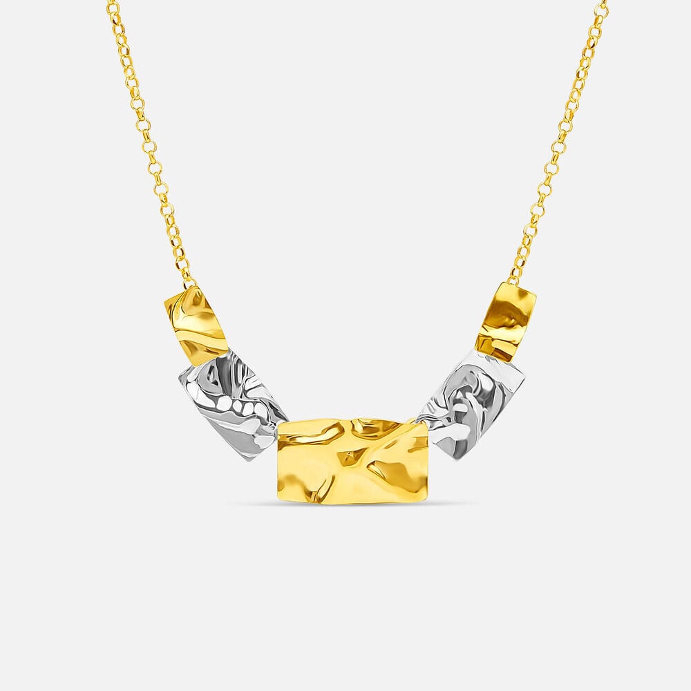 Yellow Gold Plated Sterling Silver Two Tone 5 Square Necklet
