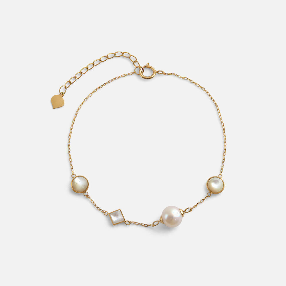 9ct Yellow Gold Freshwater Pearl & Mother of Pearl Station Bracelet