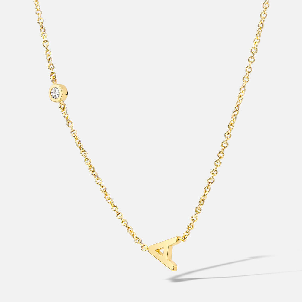 Yellow Gold Plated Vermeil Sterling Silver 0.06ct Lab Grown Diamond Initial A Necklet