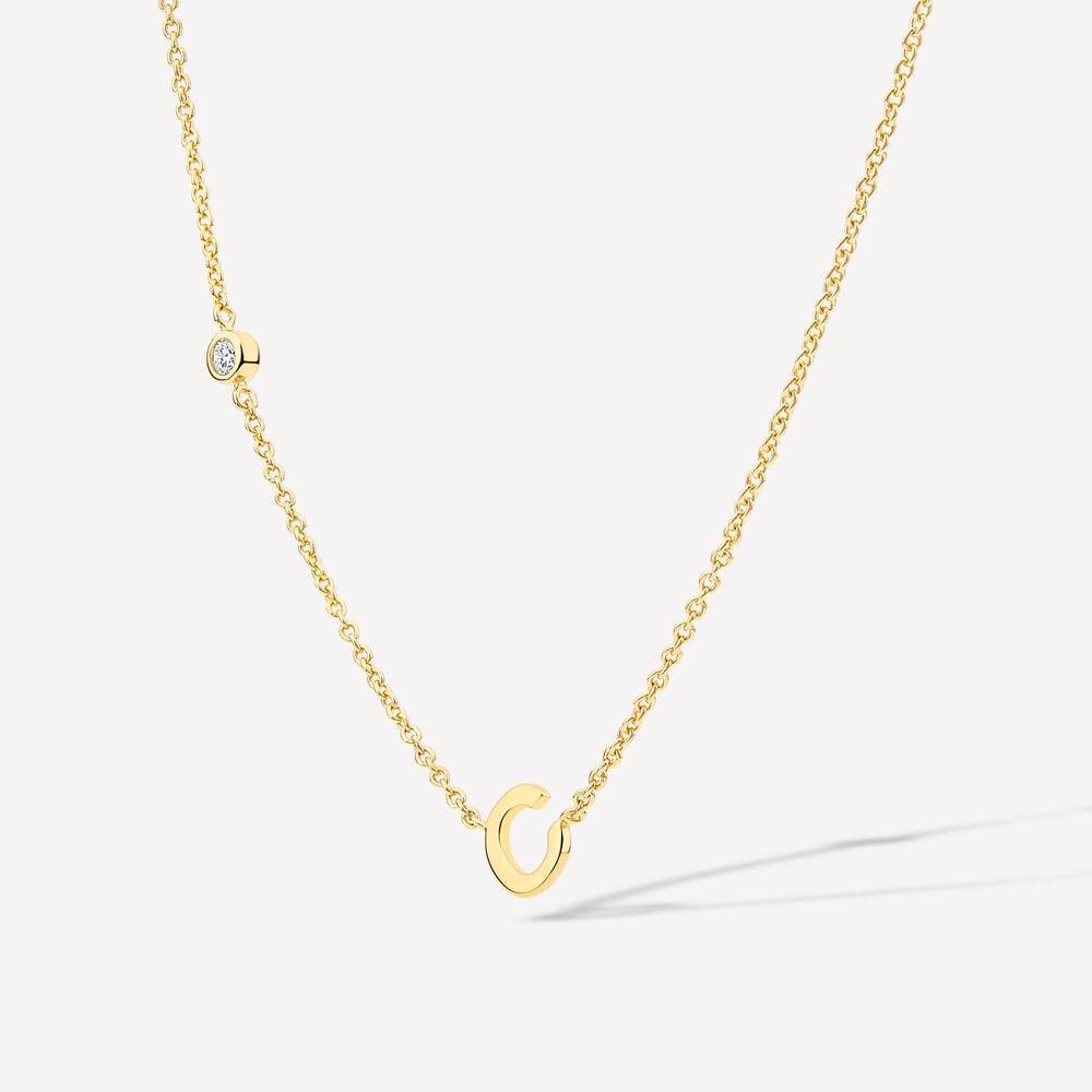 Sterling Silver Yellow Gold Plated 0.06ct Lab Grown Diamond Initial C Necklet