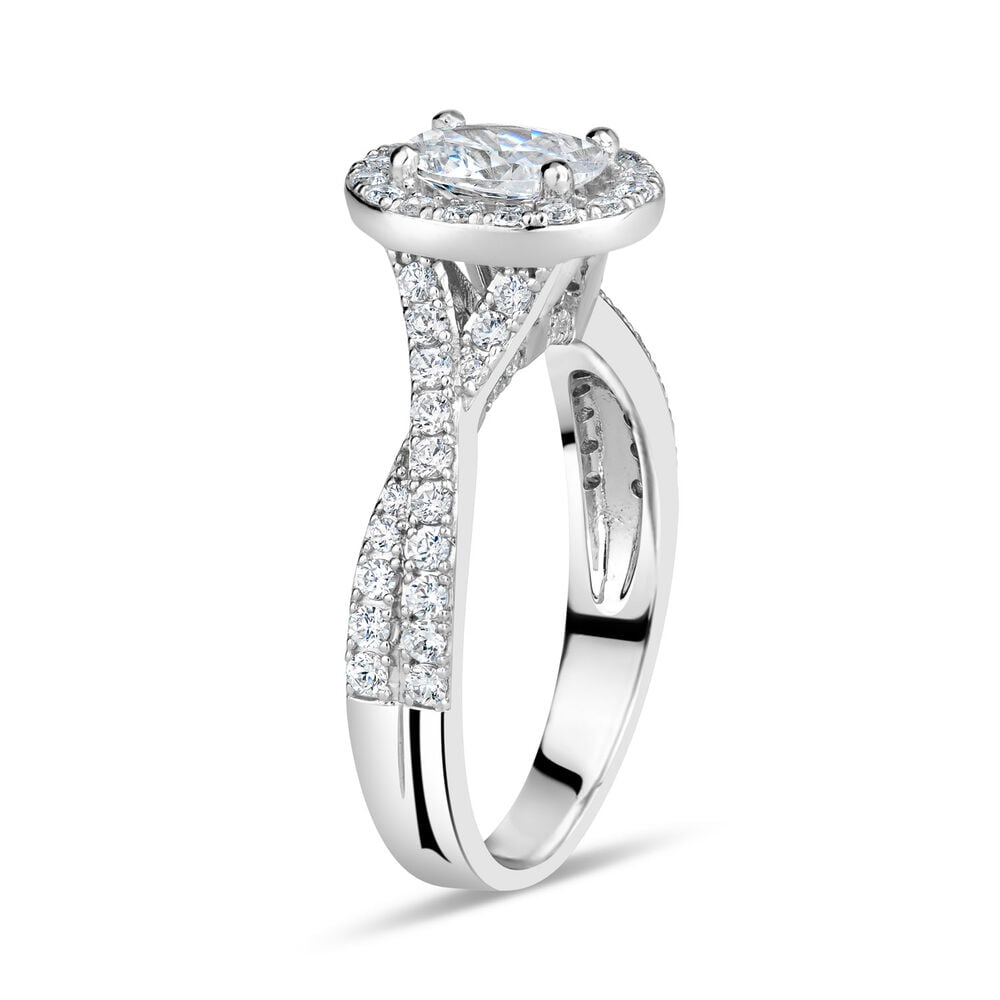 Sterling Silver Cubic Zirconia Halo & Twisted Shoulders Ring image number 3