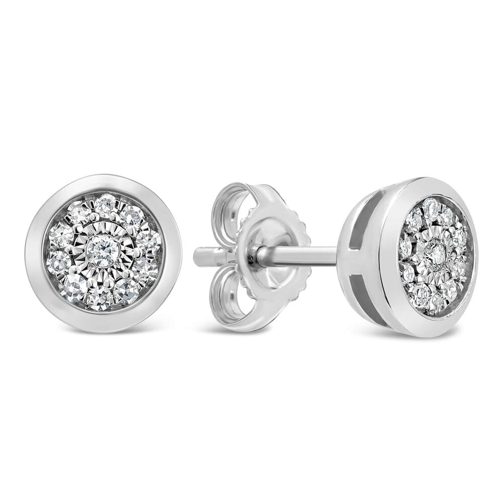 9ct White Gold 0.10ct Diamond Illusion Halo Stud Earrings image number 1