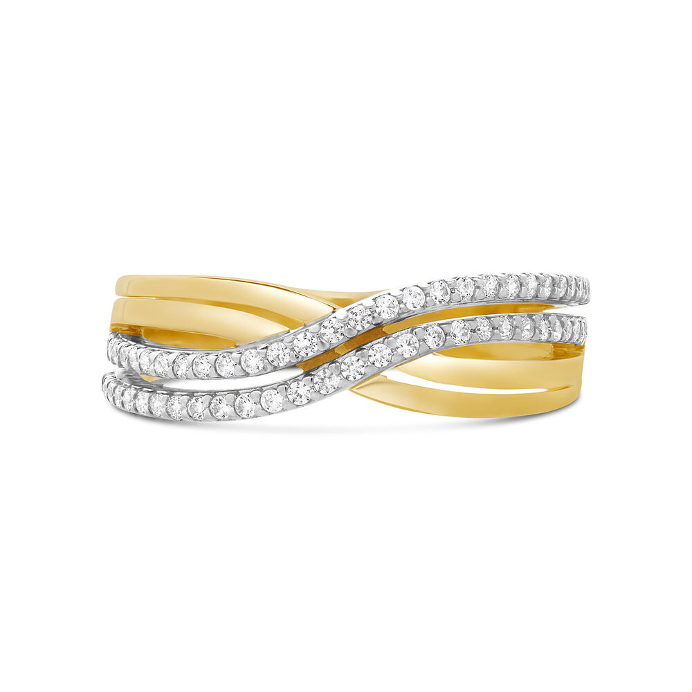 9ct Yellow&White Gold Two Row Cubic Zirconia Ring image number 1