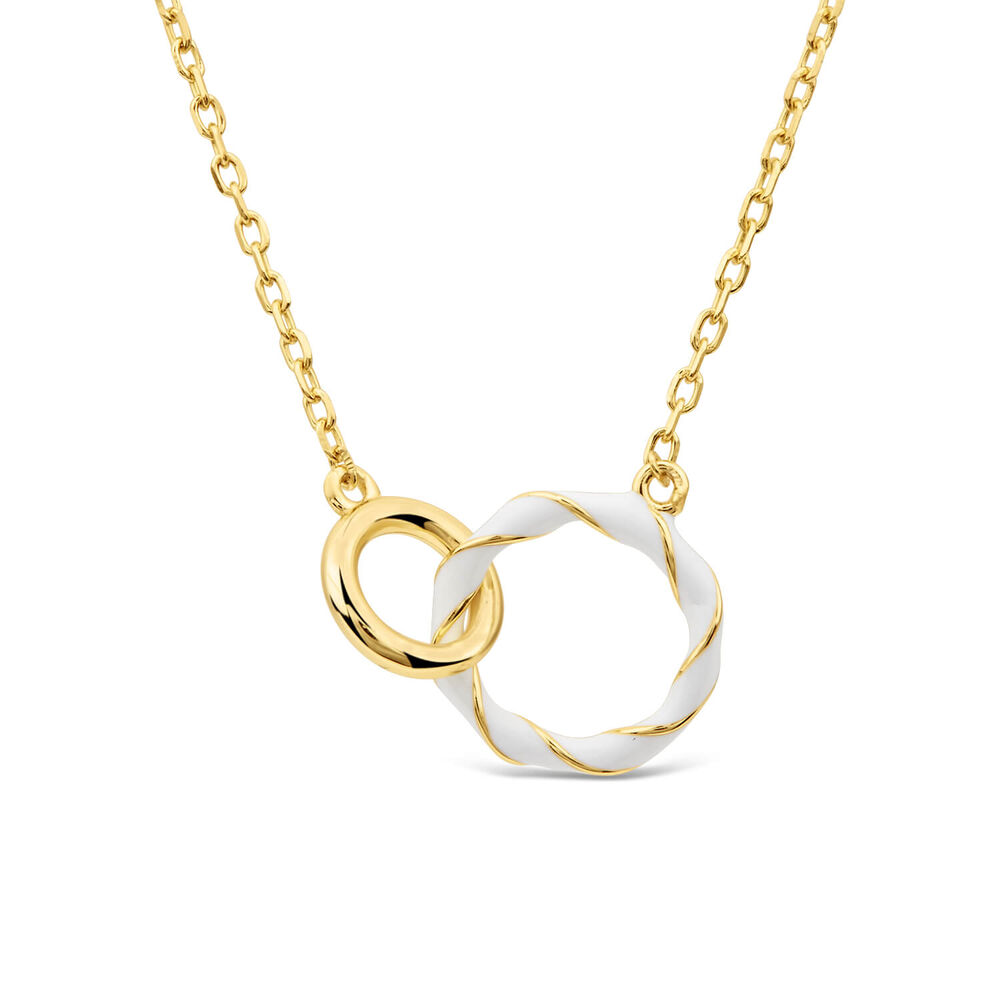 Silver & Yellow Gold Plated Double Circle White Enamel Necklet