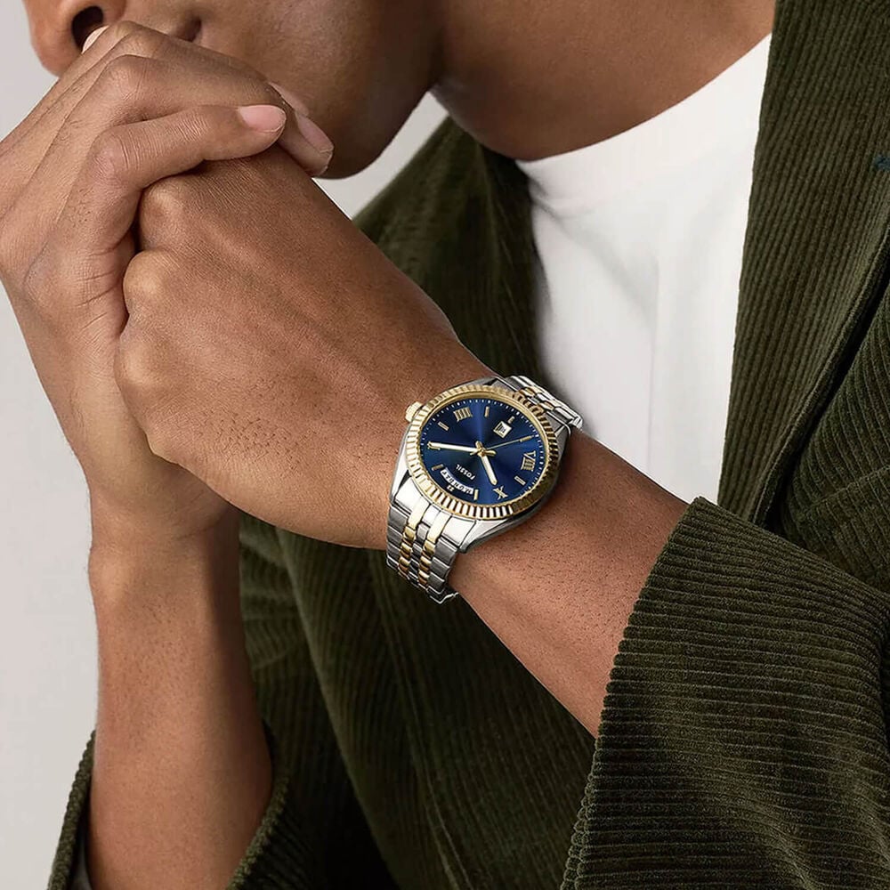 Fossil Campbell 42mm Blue Dial Two Tone Stainless Steel Bracelet Watch image number 4