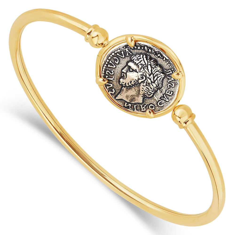 Sterling Silver and Yellow Gold Plated Coin Ladies Bangle image number 0