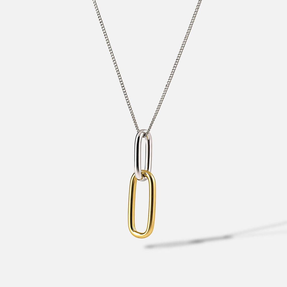 Sterling Silver Two Tone Double Oval Link Pendant