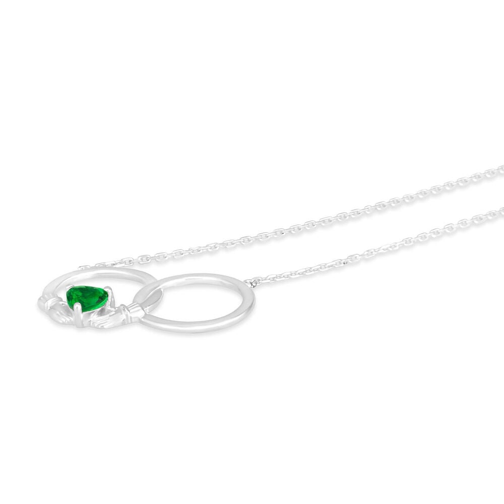Celtic Claddagh Sterling Silver & Green Cubic Zirconia Interlocking Necklet image number 1