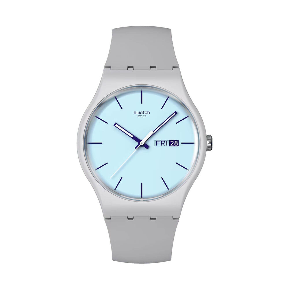 Swatch Blueberry Sky 41mm Light Blue Dial Grey Silicone Strap Watch