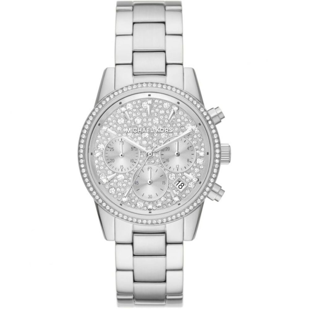 Michael Kors Ritz 37mm Chrono Cubic Zirconia Dial Steel Case Watch