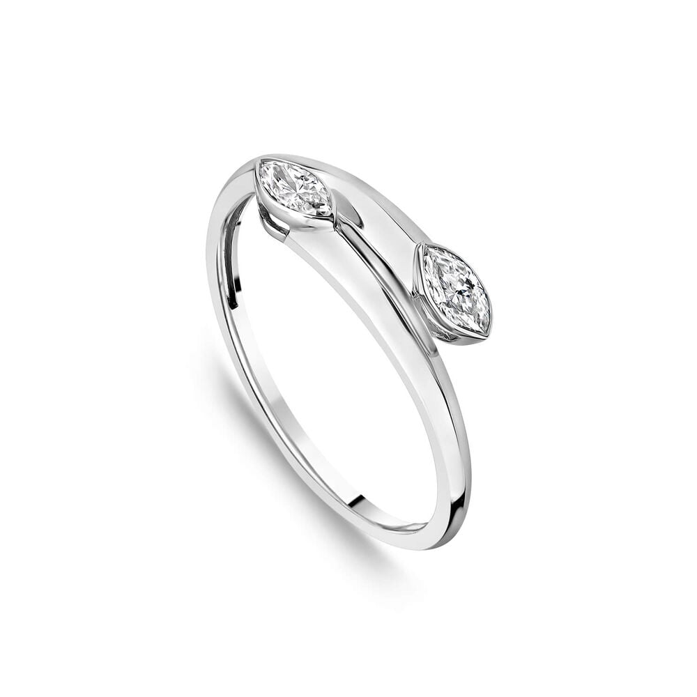 Born Kissed with Diamonds 9ct White Gold Lab Grown 0.20ct Two Marquise Diamond Twist Shape Ring