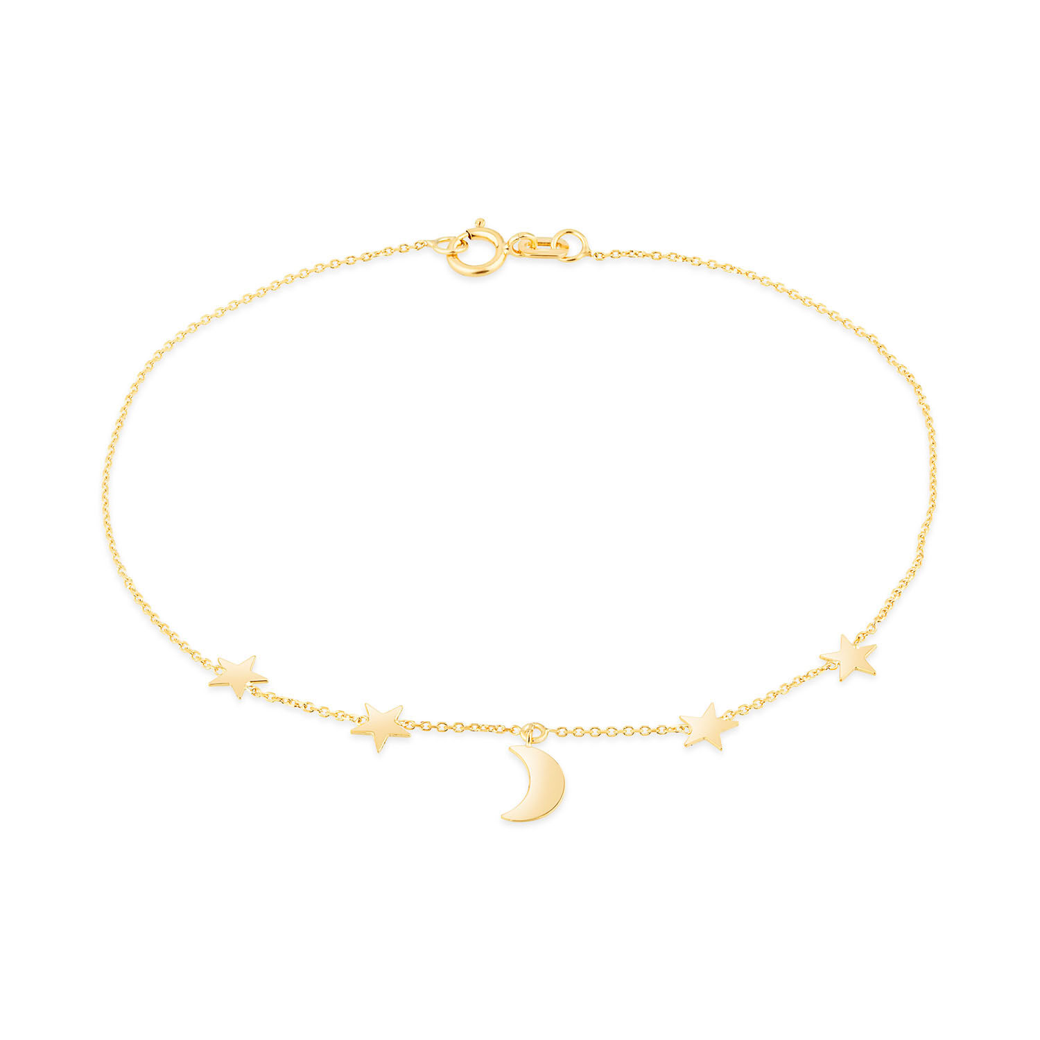 9ct Yellow Gold Moon Stars Chain Bracelet
