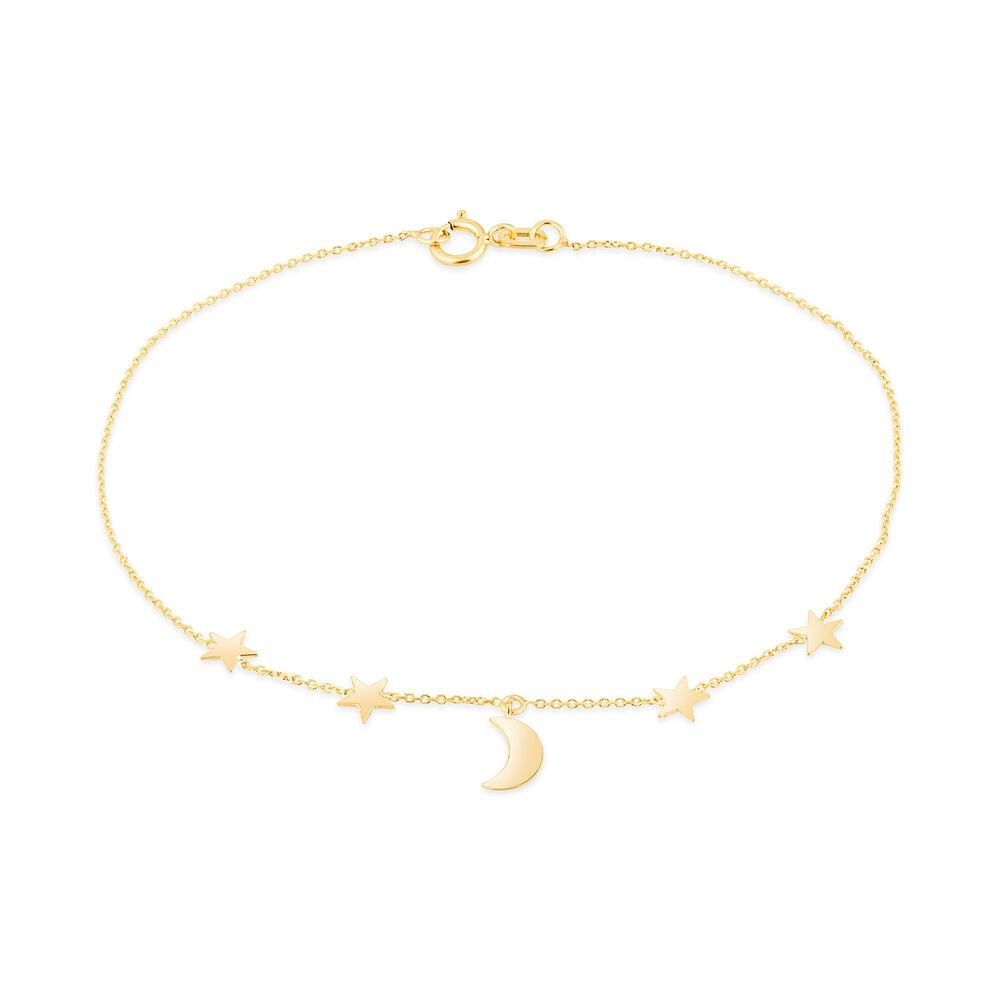 9ct Yellow Gold Moon & Stars Chain Bracelet image number 0