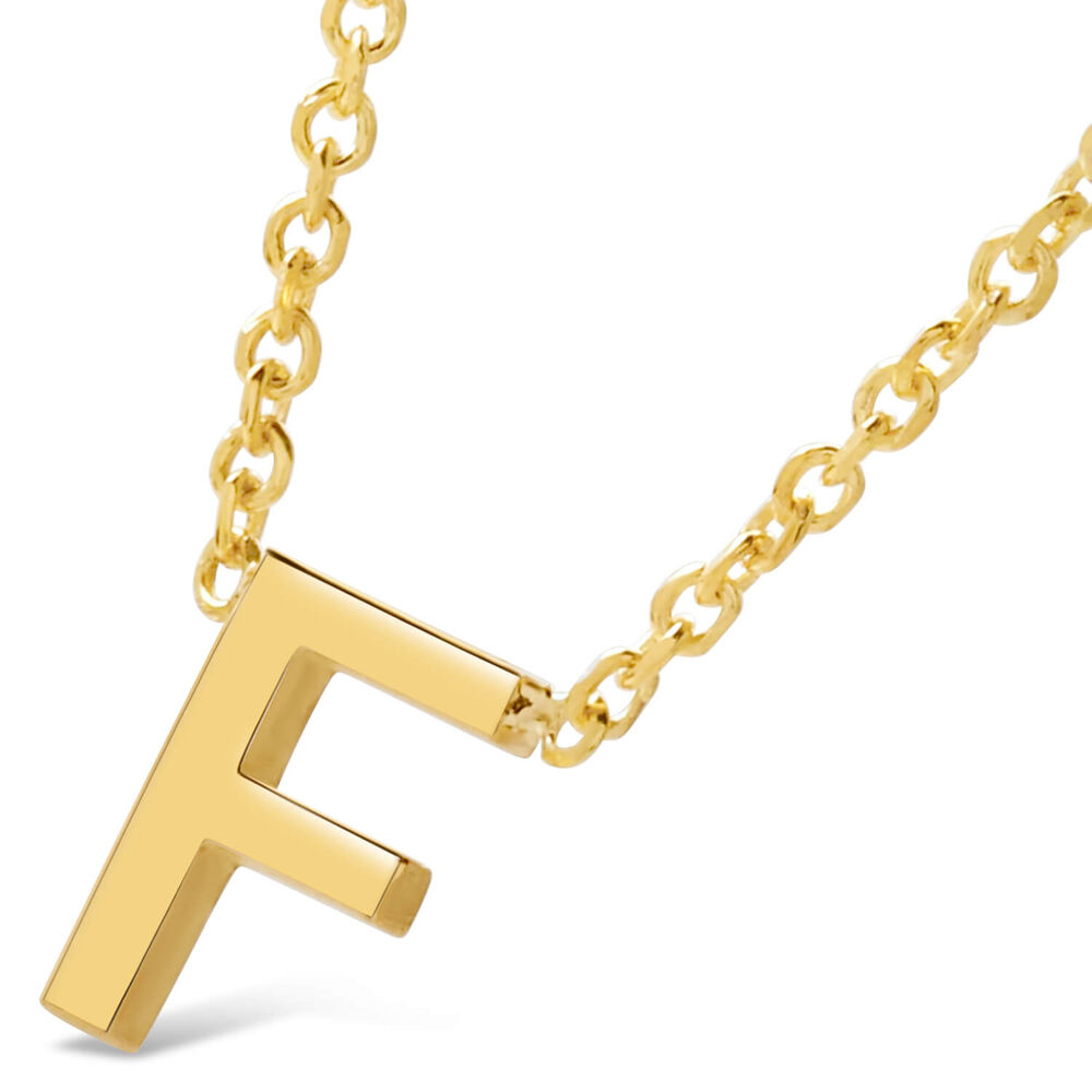 9 Carat Yellow Gold Petite Initial F Necklet (Special Order) (Chain Included)