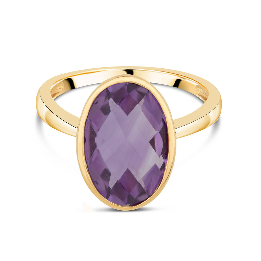Ladies' 9ct Yellow Gold Oval Amethyst Ring image number 7