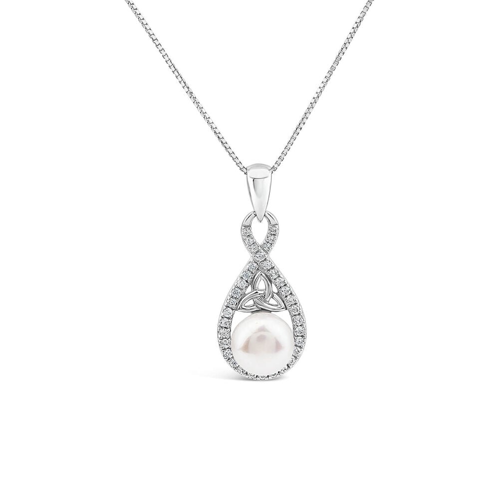 Sterling Silver Crystal & Pearl Trinity Knot Pendant
