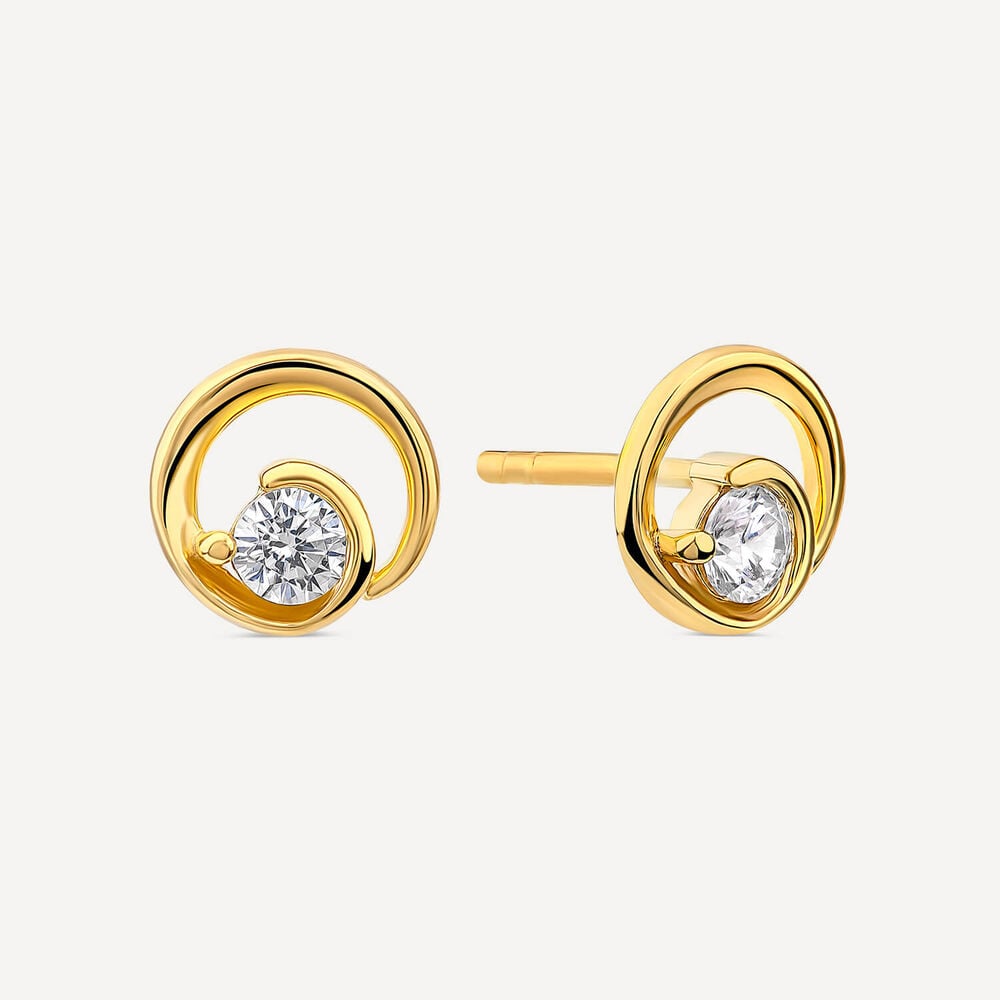 Yellow Gold Plated Sterling Silver Cubic Zirconia Open Swirl Stud Earrings image number 1
