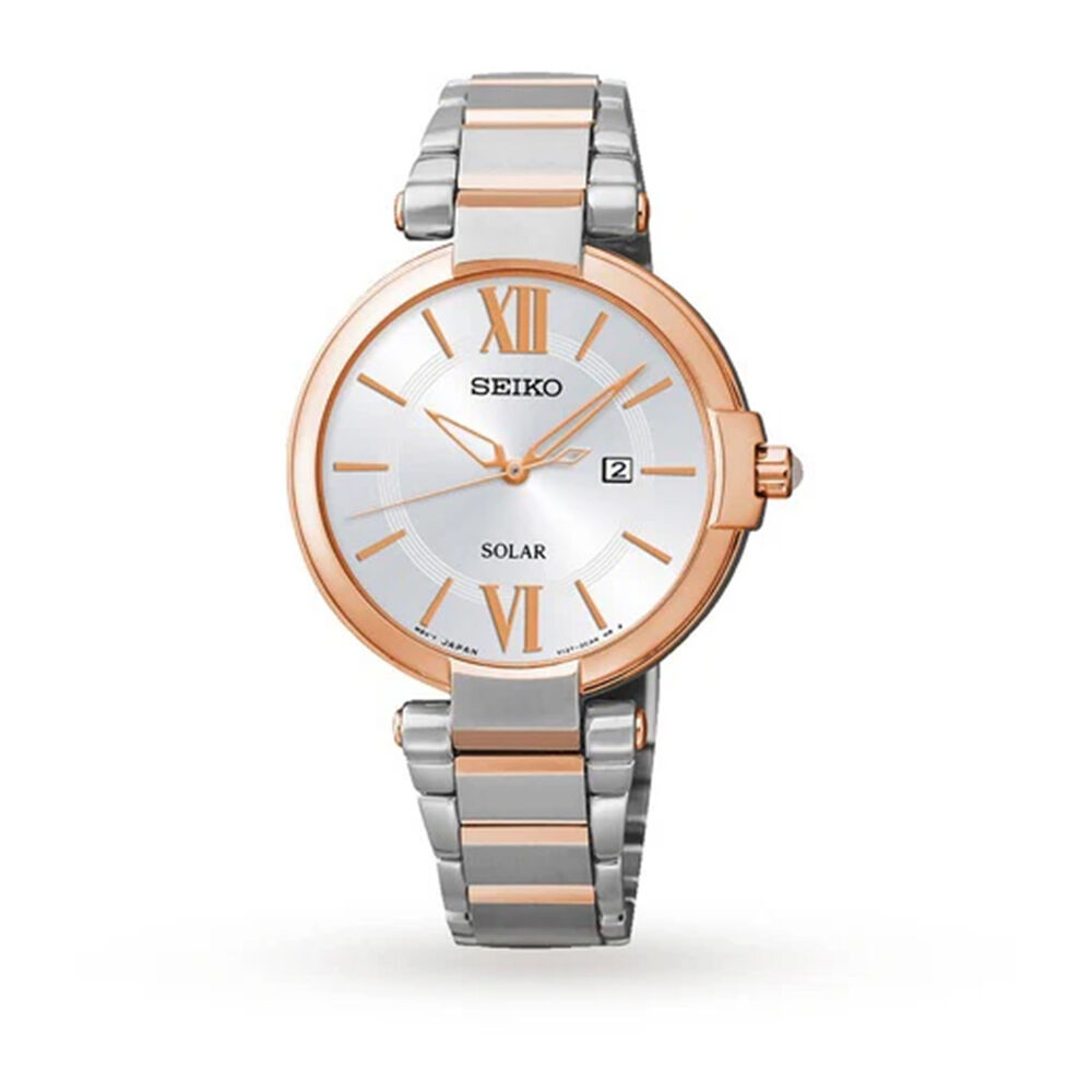 Pre-Owned Seiko Solar 32mm Silver Dial Rose Gold PVD Steel Bracelet Watch