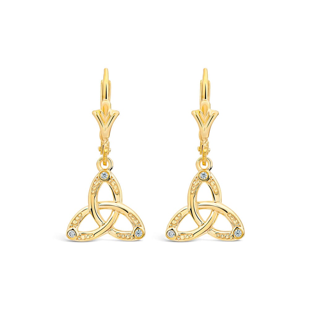 9ct Yellow Gold Cubic Zirconia Trinity Knot Drop Earrings image number 0