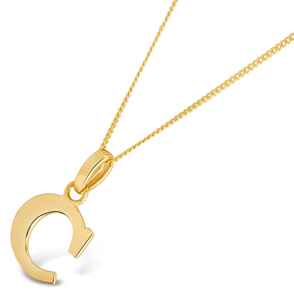 9ct Yellow Gold Plain Initial C Pendant With 16-18' Chain (Chain Included)