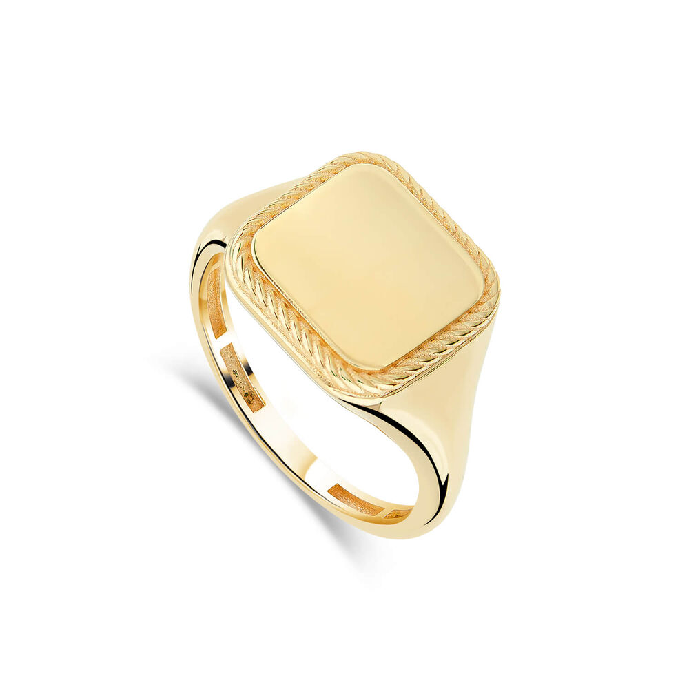 9ct Yellow Gold Square Rope Edge Signet Ring